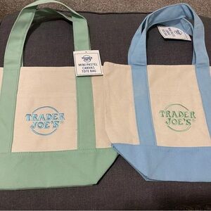 Trader Joe’s Pastel Mini Canvas Tote Bag Set of 2 - Green and Blue